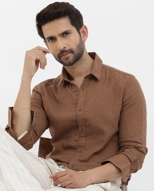 Men's Spread-Collar Shirts for a Bold StatementRare Rabbit Mens Layerr Brown Cotton Fabric Full Sleeves Solid Shirt Men's Spread-Collar Shirts for a Bold StatementRare Rabbit Mens Layerr Brown Cotton Fabric Full Sleeves Solid Shirt