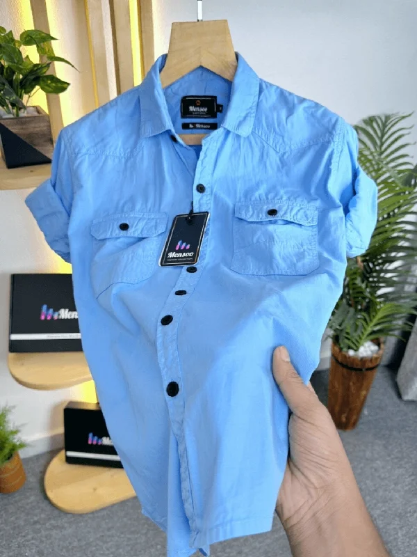 Men's Button-Down Collar Shirts for Staying PolishedDouble Pocket Denim Shirt Light Sky Men's Button-Down Collar Shirts for Staying PolishedDouble Pocket Denim Shirt Light Sky