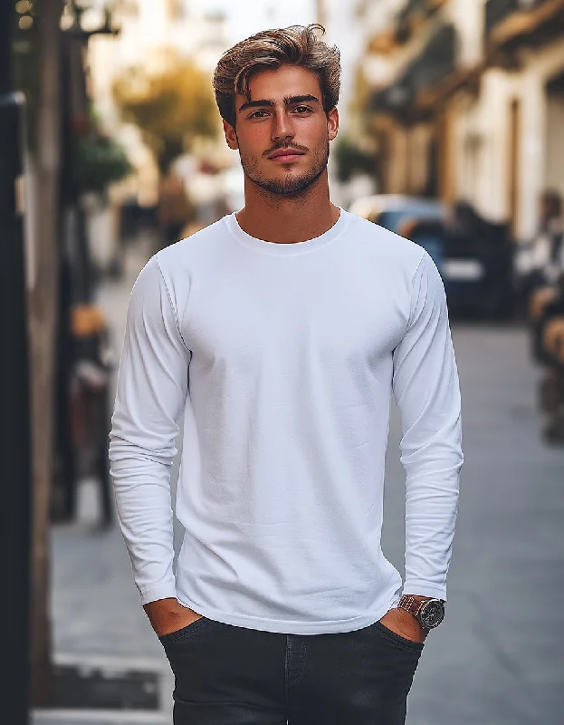 Men's Shirts with French CuffsWhite Plain Full Sleeves Regular Fit T-shirt