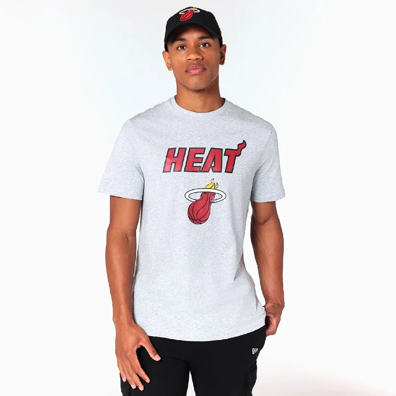 Men's Shirts for Beach OutingsMiami Heat NBA Grey T-Shirt