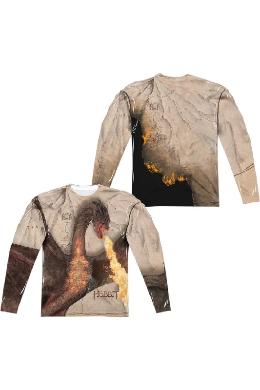Men's Shirts with Tab CollarsHobbit Smaug Attack (Front/Back Print) Long Sleeve Adult Poly Crew Tee / T-Shirt Men's Shirts with Tab CollarsHobbit Smaug Attack (Front/Back Print) Long Sleeve Adult Poly Crew Tee / T-Shirt