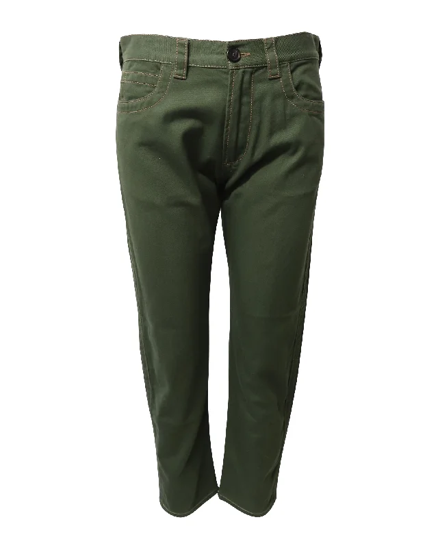 Modern Men's JeansPrada Retro Contrast Stitch Loose Fit Pants in Green Cotton