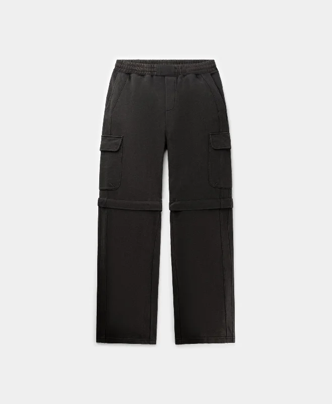 Men's Pants with Faux Leather PatchesBlack Garment Wash Pants