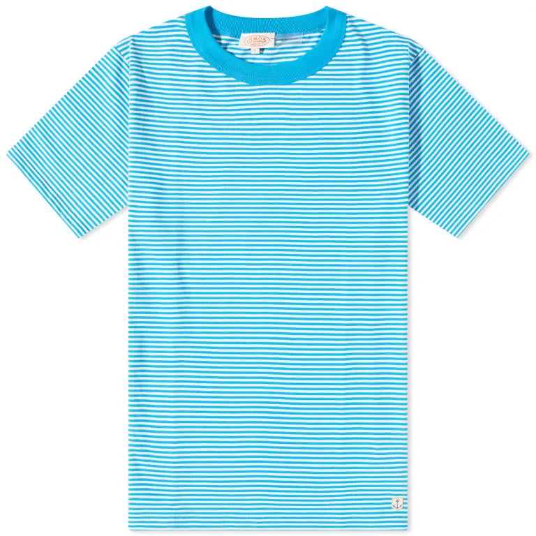 Men's Shirts with Ruffled HemlinesID24261-Armor Lux Turquoise Hoop T-Shirt