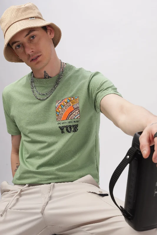 Men's Shirts with Striped PatternsGraphic Printed Half Sleeve Green T-shirt