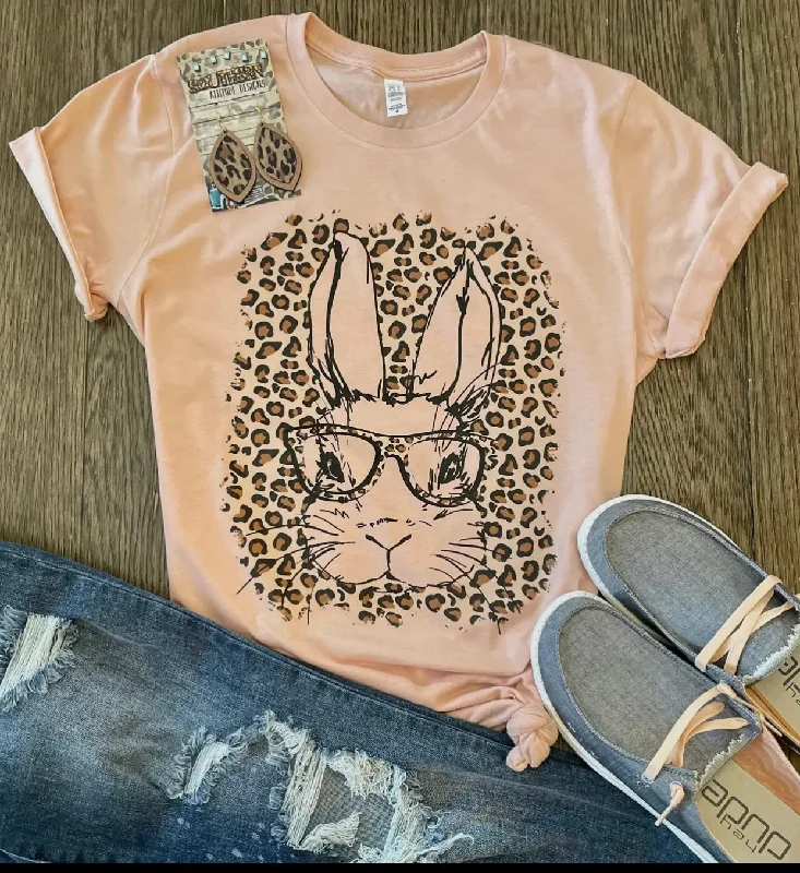 Men's Shirts with TiesT-Shirt - Leopard Bunny with Glasses, Peach