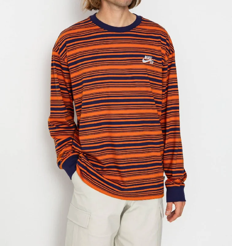 Men's Shirts with Adjustable CuffsSb Long Sleeve Striped T-Shirt In Navy Orange