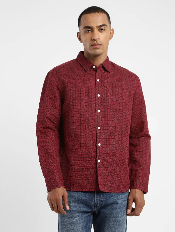 Men's Neutral-Tone Shirts for Versatile StylingMen's Geometric Print Spread Collar Linen Shirt