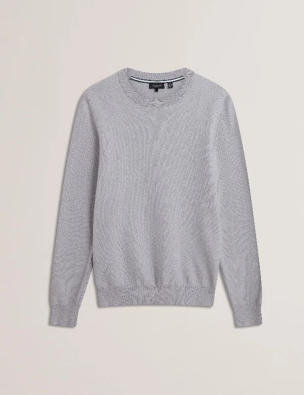 Men's Shirts with Hidden PocketsJamals Long Sleeve Herringbone Stitch Crew Neck Lt-Grey