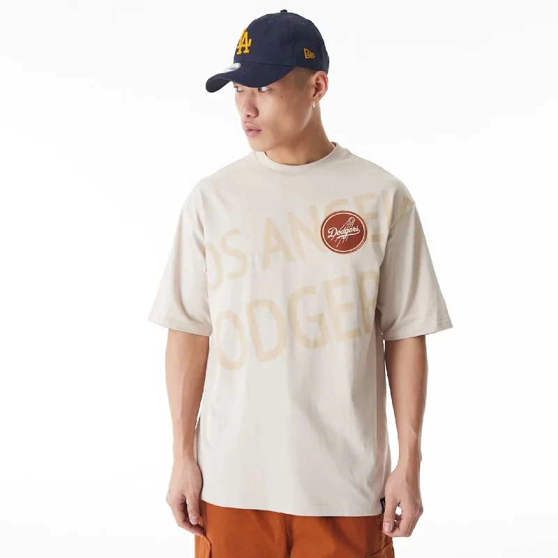 Men's Shirts with CollarsLA Dodgers MLB Script Graphic Cream Oversized T-Shirt