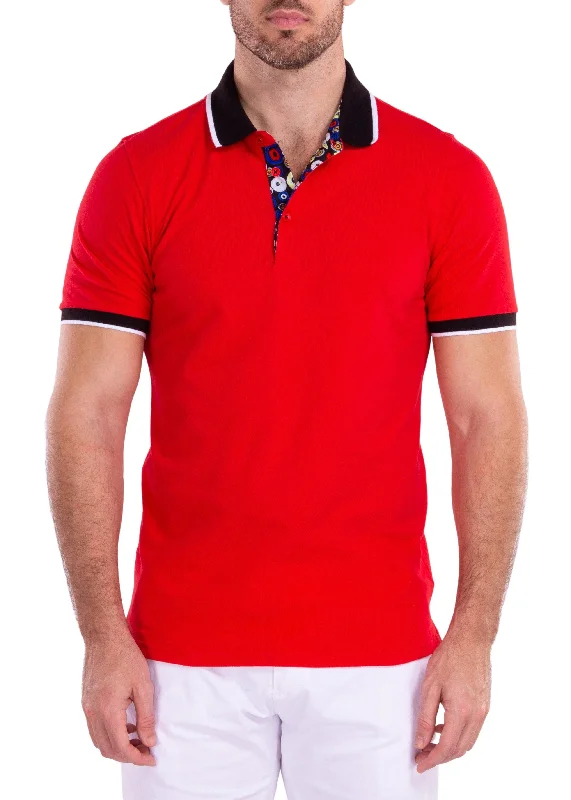 Men's Shirts with Floral PrintsMen's Essentials Short Sleeve Polo Shirt Solid Red