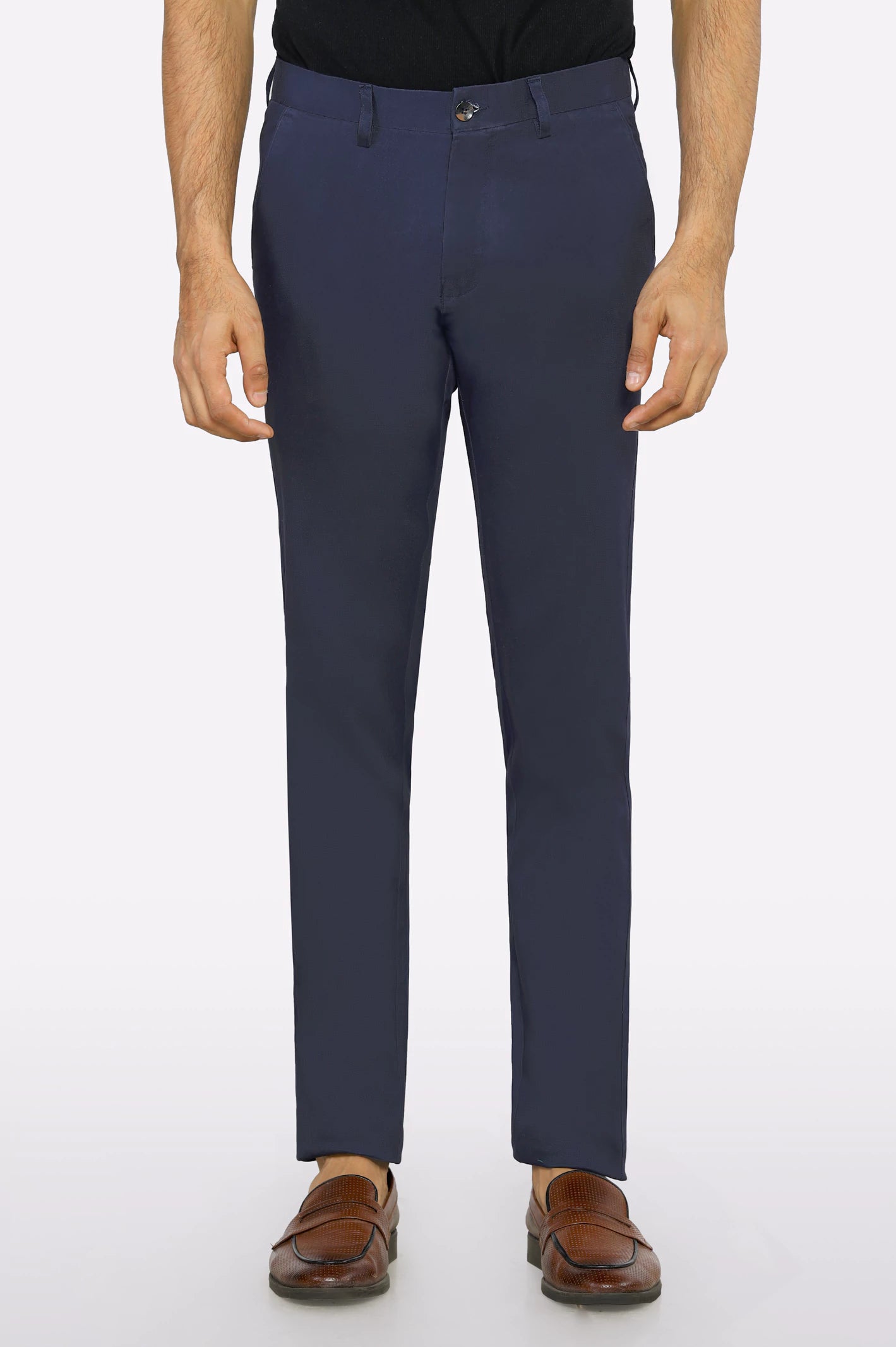 Men's Pants with Flap PocketsNavy Blue Smart Fit Cotton Chino