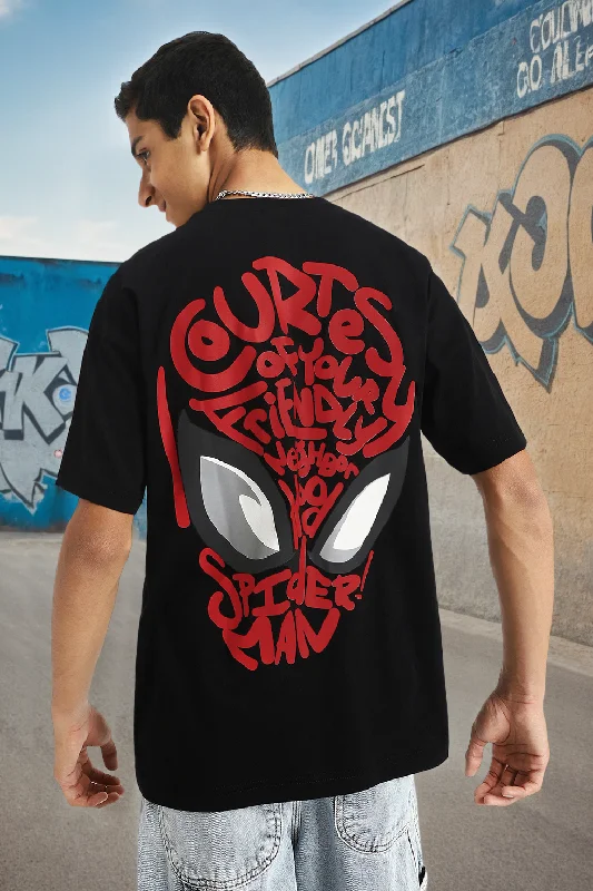 Men's Shirts with Appliqué DetailsSpiderman Black Oversized Graphic Back Printed Boys T-shirt Men's Shirts with Appliqué DetailsSpiderman Black Oversized Graphic Back Printed Boys T-shirt