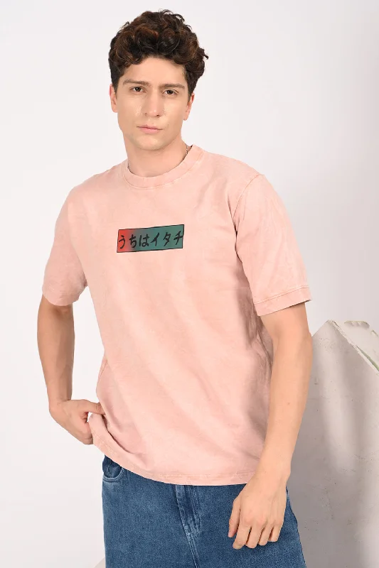 Men's Shirts with Appliquéd SleevesLight Pink Anime Half Sleeve T-shirt