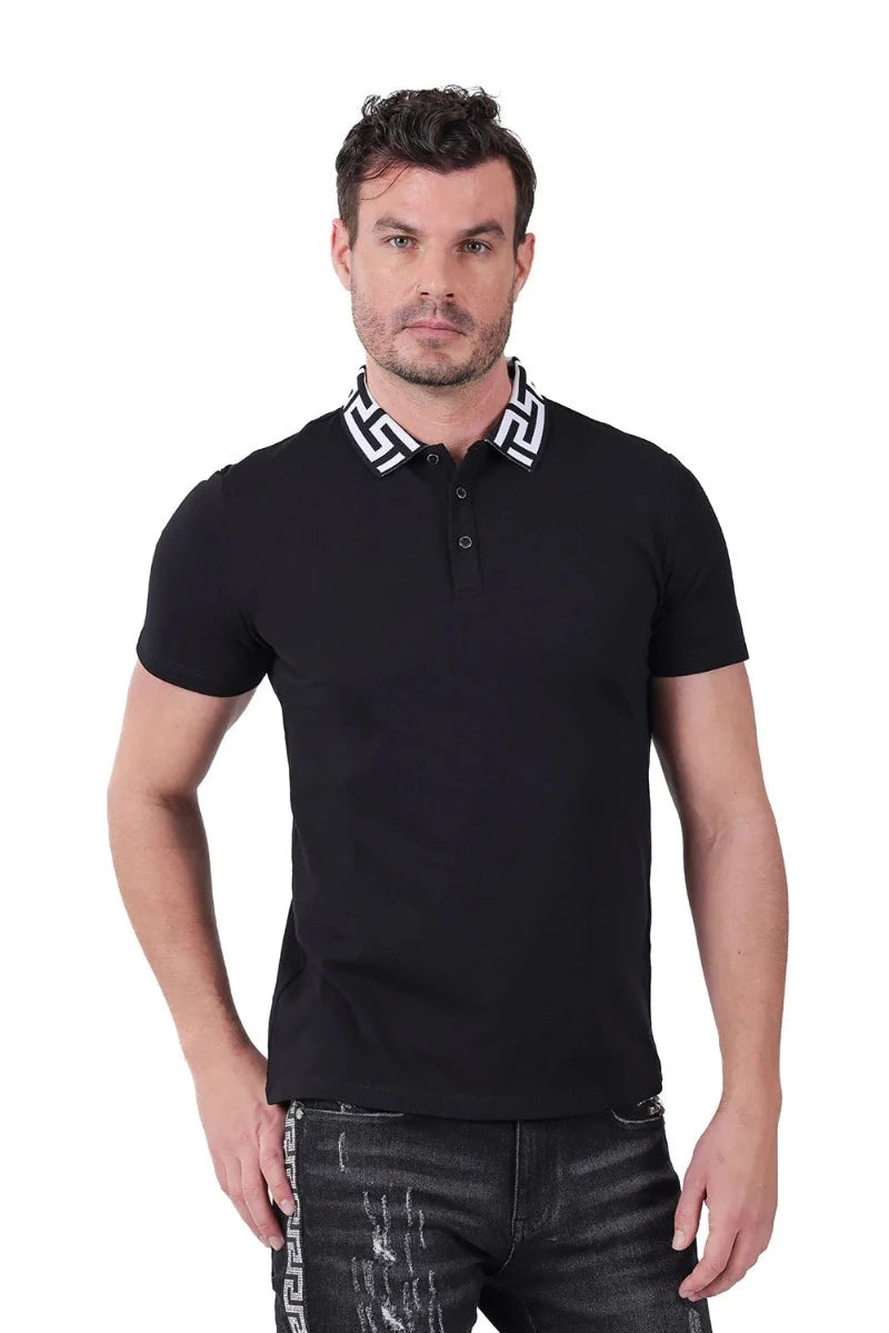 Men's Flowy Shirts for a Relaxed LookBarabas Men's Black Polo T-Shirt Greek Key Collar Men's Flowy Shirts for a Relaxed LookBarabas Men's Black Polo T-Shirt Greek Key Collar