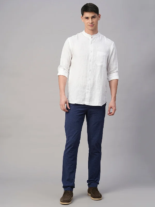 Men's Work Pants for Durability and ComfortMen's 100% Cotton Seer Sucker Navy Slim Fit Pants