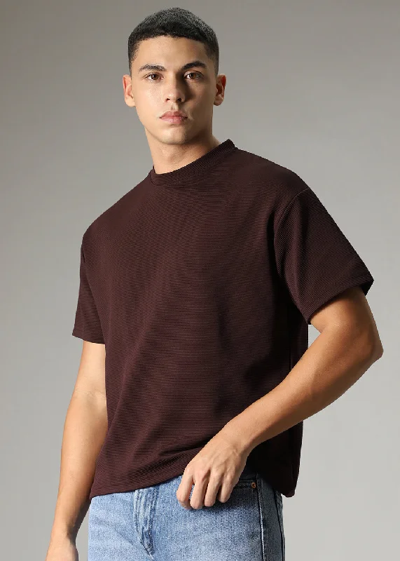 Men's Shirts with Spread CollarsOversized Brown Textured T-shirt