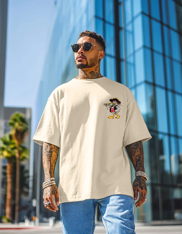 Men's Shirts for HikingDuck Beige Oversized Pocket Graphic Printed T-Shirt