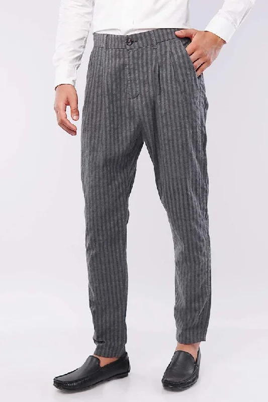Men's Work Pants for Durability and ComfortStriped Pleated Pants - Black & Grey