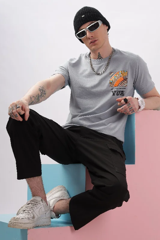 Men's Shirts with Embroidered DesignsGraphic Printed Half Sleeve Grey T-shirt