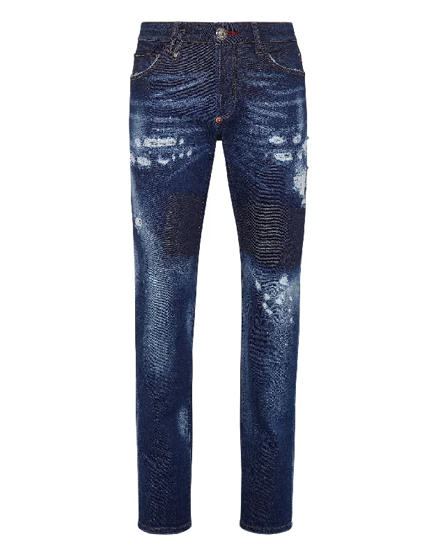 High-Waisted Bootcut Men's JeansBandana  Denim Trousers Super Straight Cut Paisley