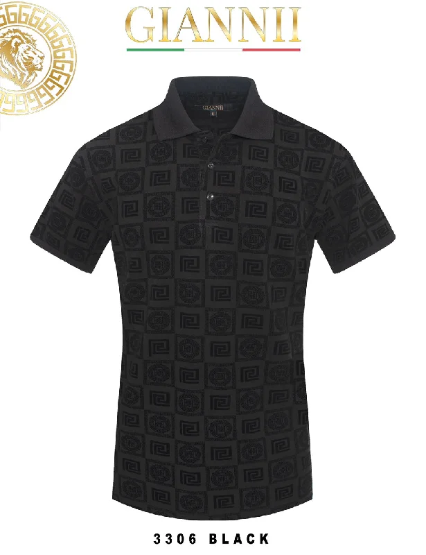 Men's Shirts with Raw-Edge HemlinesBlack Men's Luxury Fashion Design Printed Polo T-Shirt Slim-Fit Style-3306