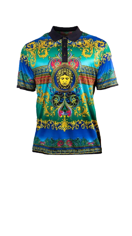 Men's Shirts with Short PlacketsPrestige Green and Blue paisley Men's polo shirt style No : DPP-104 Men's Shirts with Short PlacketsPrestige Green and Blue paisley Men's polo shirt style No : DPP-104