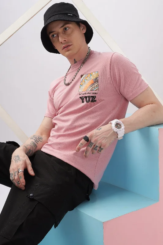 Men's Shirts with Wingtip CollarsGraphic Printed Half Sleeve Pink T-shirt