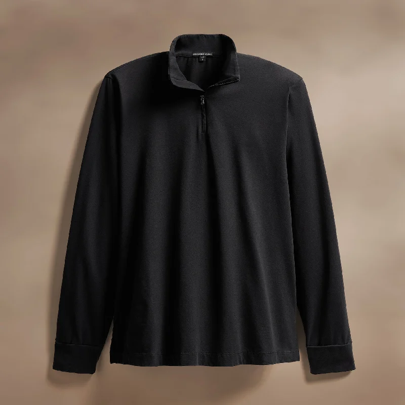 Men's Shirts with Drawstring WaistbandsHeavy Luxe Jersey Half Zip - Black