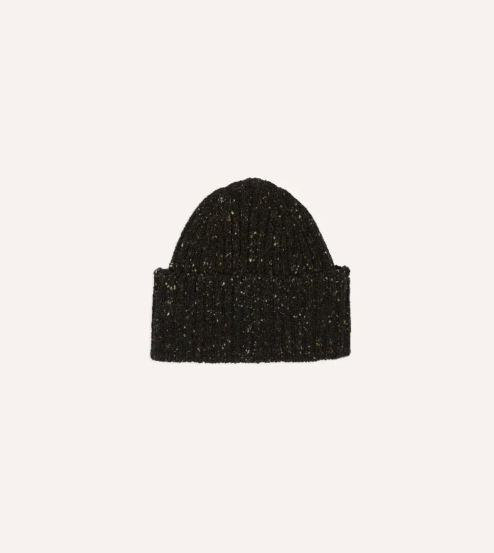 Plain Beanie CapsDark Brown Donegal Ribbed Merino Knit Cap