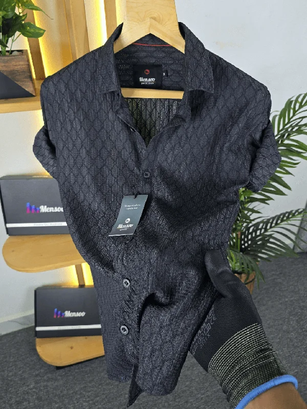 Men's Smart Casual Shirts for Business Casual SettingsMensoo Jacquard Full Sleeve Shirt Black Men's Smart Casual Shirts for Business Casual SettingsMensoo Jacquard Full Sleeve Shirt Black