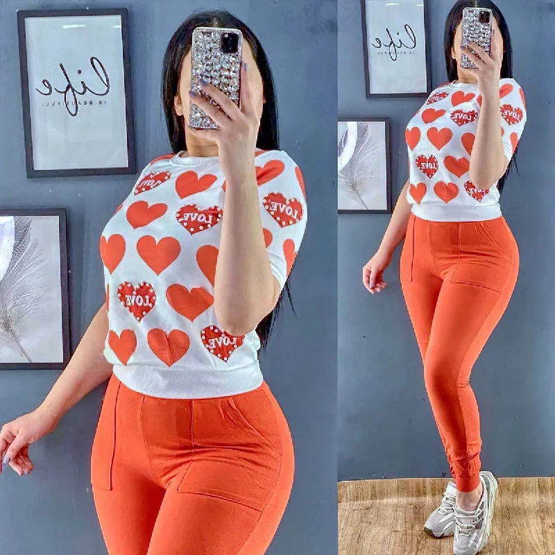 Men's Elastic-Waisted Pants for Easy MovementTurkish Pearl Decorated Printed Half Sleeve Top & Pant - Orange Men's Elastic-Waisted Pants for Easy MovementTurkish Pearl Decorated Printed Half Sleeve Top & Pant - Orange