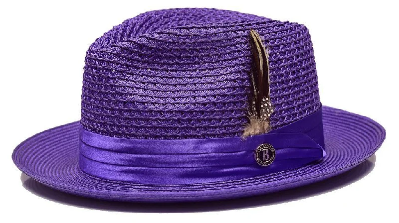 Classic Derby HatsPurple Fedora Braided Straw Hat
