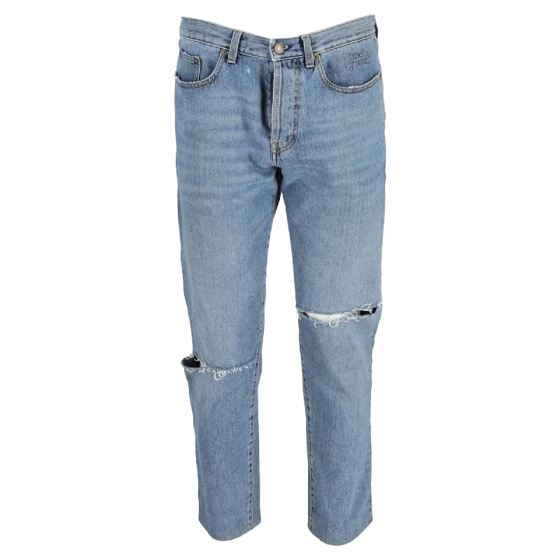Oversized Men's JeansSaint Laurent Distressed Jeans in Light Blue Cotton