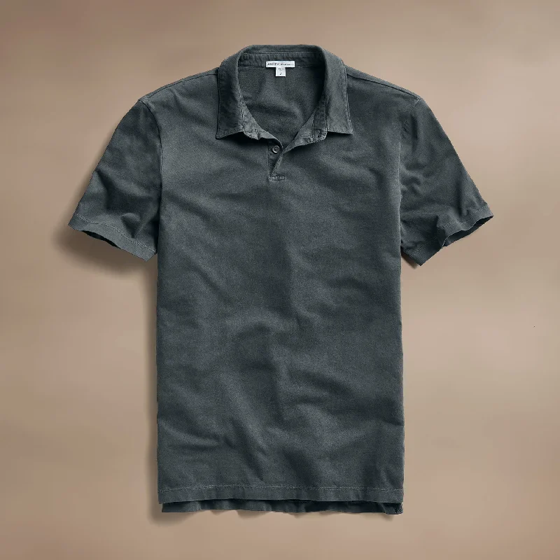 Men's Shirts with Single-Breasted DesignsSueded Jersey Polo - Asphalt Pigment