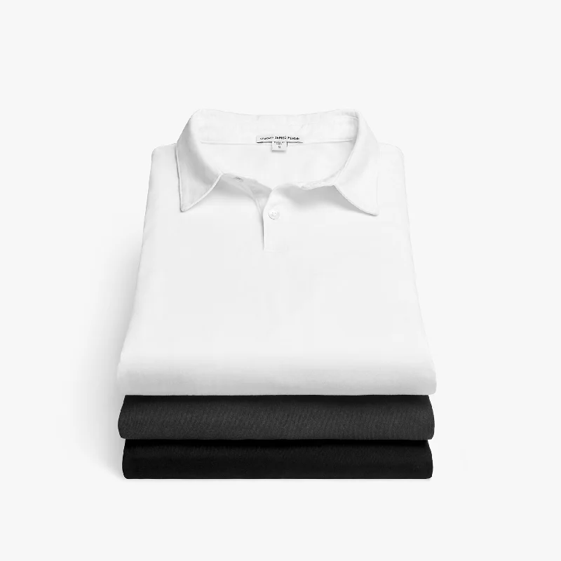 Men's Shirts with Graphic Sleeves3 Pack Sueded Jersey Polo - Black/White/Carbon Pigment Men's Shirts with Graphic Sleeves3 Pack Sueded Jersey Polo - Black/White/Carbon Pigment