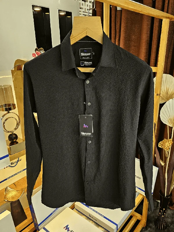 Lightweight Men's Poplin ShirtsEmboss Plain Imported Shirt Black
