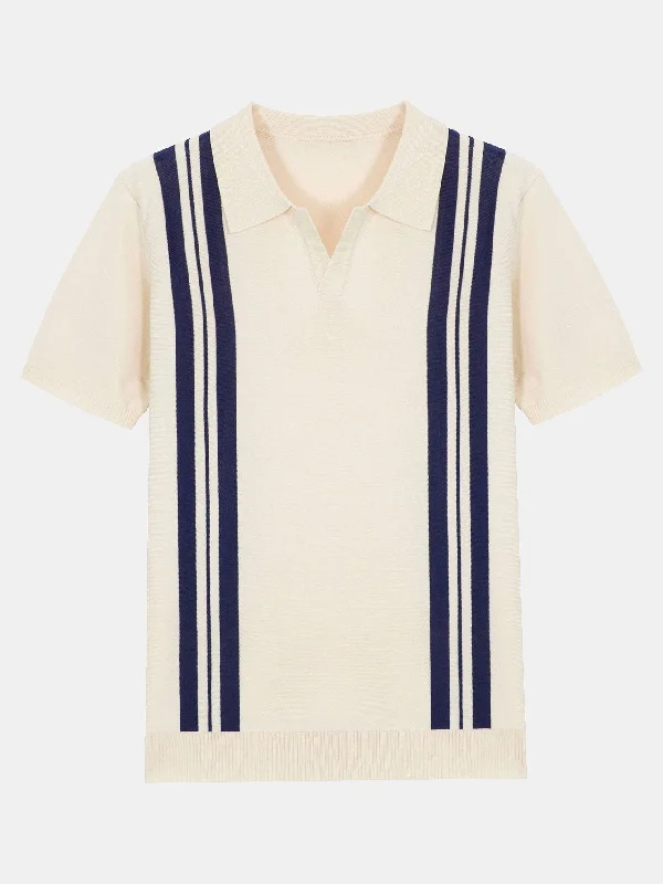 Men's Shirts with Convertible CollarsStriped Johnny Collar Sweater Polo