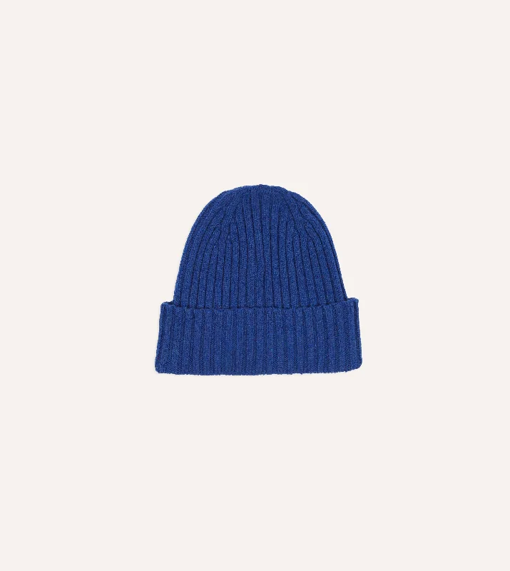Affordable Winter BeaniesRoyal Blue Lambswool Ribbed Knit Cap
