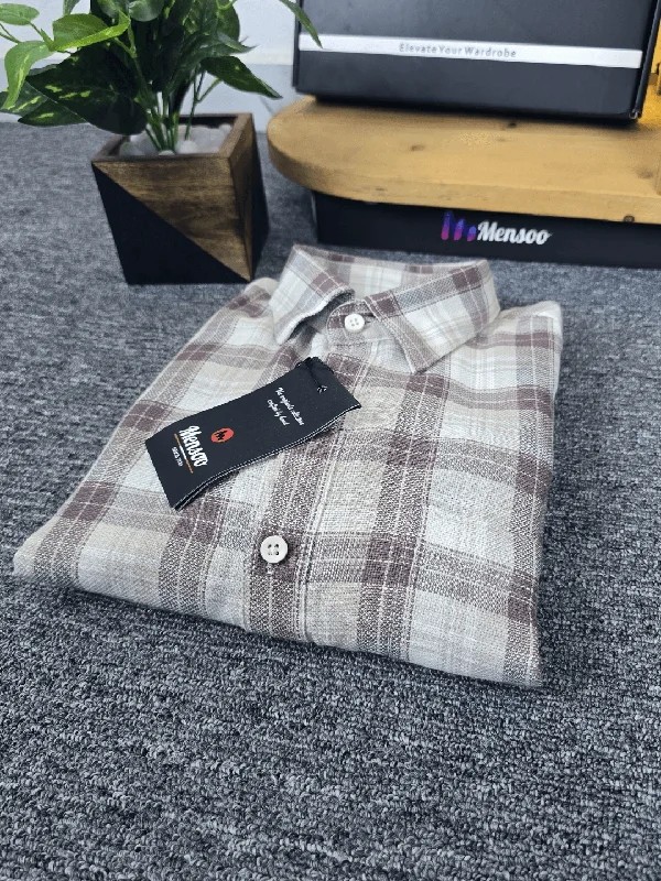 Men's Dressy Casual Shirts for Smart-Casual EventsCoffee Check Shirt in white Check Shirt- 100% Cotton Comfort Men's Dressy Casual Shirts for Smart-Casual EventsCoffee Check Shirt in white Check Shirt- 100% Cotton Comfort