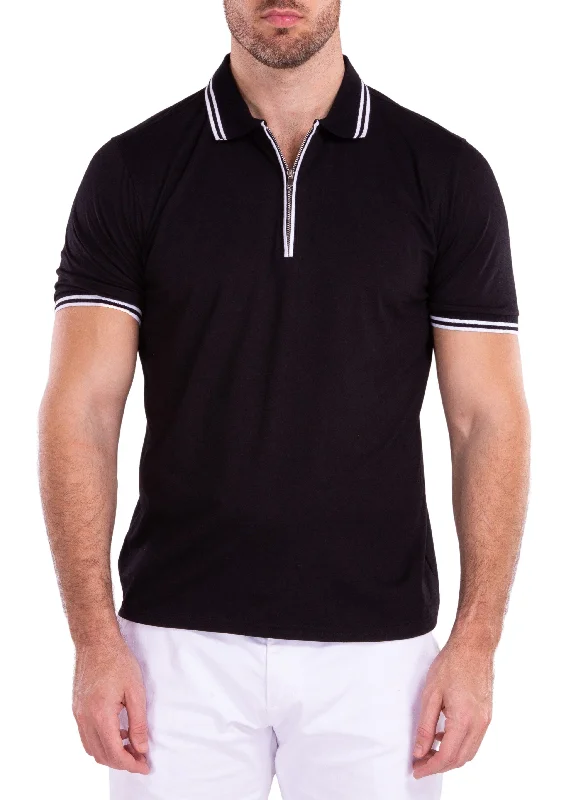 Men's Shirts with Patch PocketsMen's Essentials Solid Black Zipper Polo Shirt