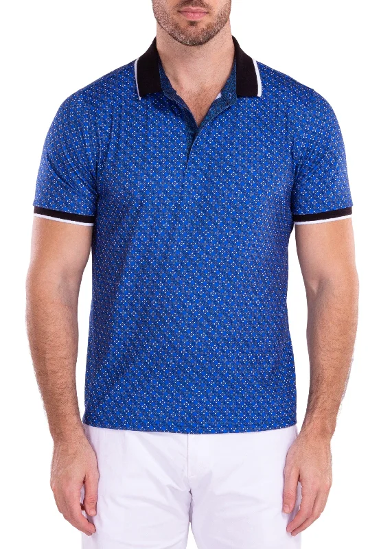 Comfortable Men's Polo ShirtsGeometric Detail Pattern Printed Polo Shirt  Blue