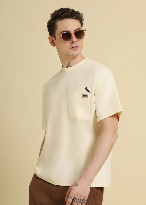 Men's Shirts with Plaid PatternsCream Applique Printed Oversized T-shirt