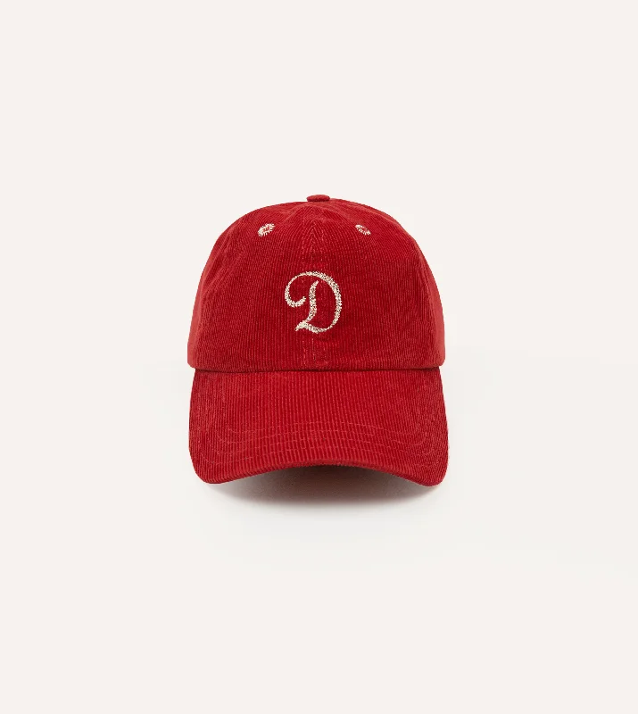 Stylish Baseball Hats for MenRed 'D' Emblem Cotton Corduroy Baseball Cap