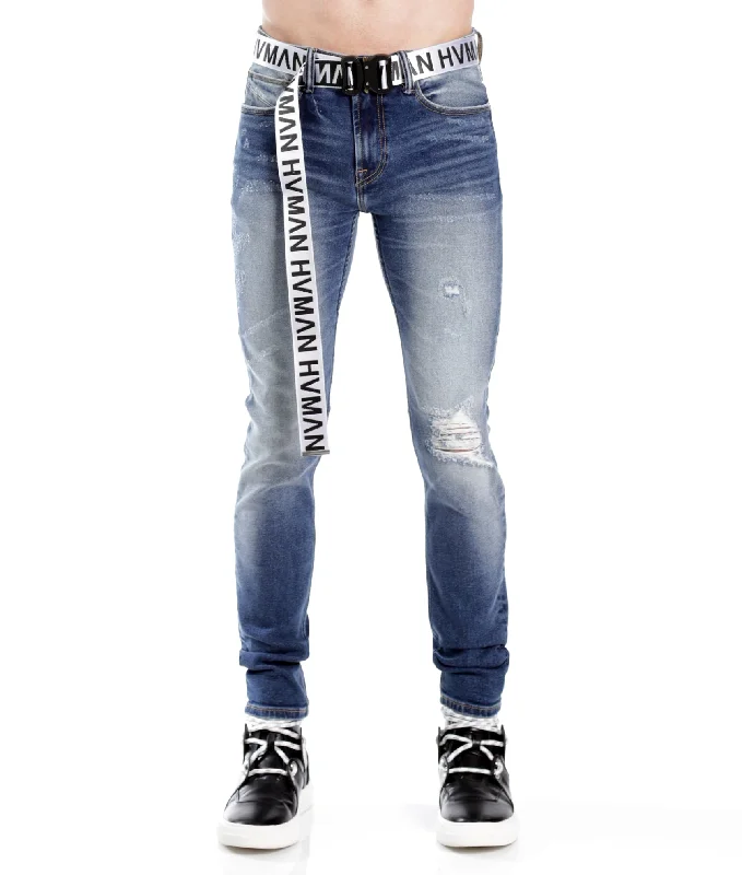 Fashionable Men's JeansStrat Super Skinny Fit Jean W/White Belt In Baltic