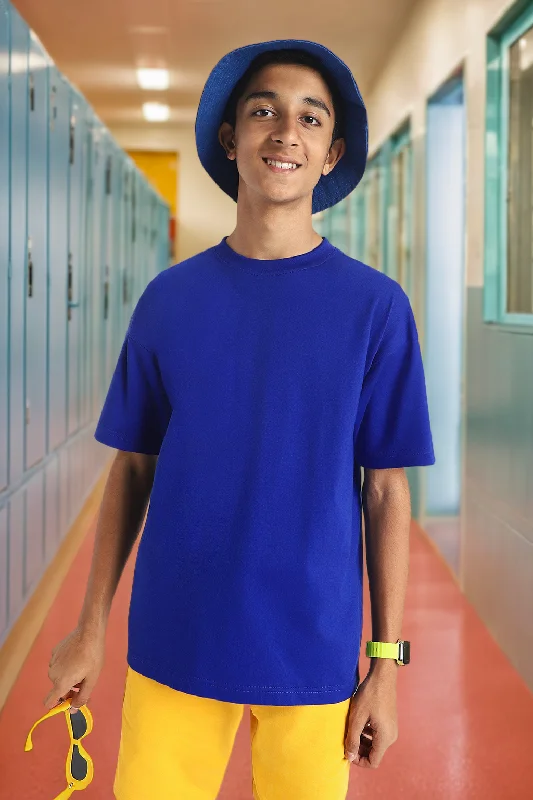 Men's Shirts with Contrast StitchingRoyal Blue Solid Oversized Boys T-shirt