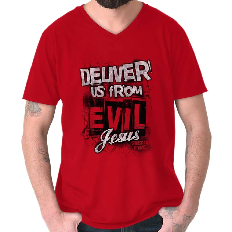 Men's Shirts with High NecksDeliver us from Evil V-Neck T-Shirt
