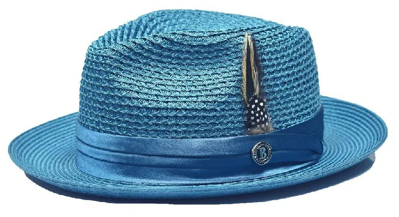 Female Straw HatsTeal Fedora Braided Straw Hat