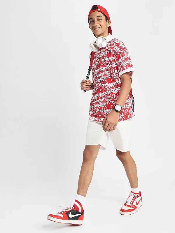 Men's Shirts with Raw-Edge HemlinesAvenger Red Oversized Graphic Printed Boys T-shirt Men's Shirts with Raw-Edge HemlinesAvenger Red Oversized Graphic Printed Boys T-shirt