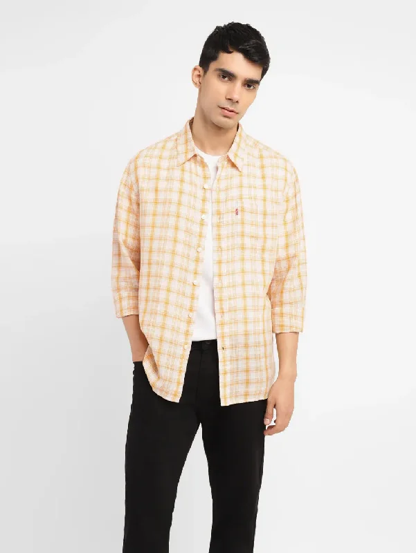Durable Men's Work ShirtsMen's Checkered Slim Fit Linen Shirt